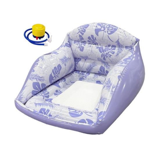 Inflatable Pool Lounge Chair with Cup Holder Tropical Leaf Print Blow-Up Water