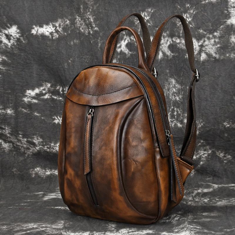 Johnature Mochila feminina de couro legítimo de alta qualidade, grande capacidade, vintage, cor sólida, mochila de viagem casual