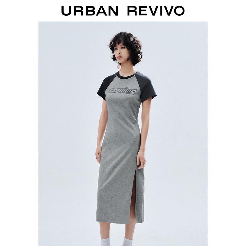 

UR 2025 Spring Colorblock Embroidered Slim Slit Dress XS