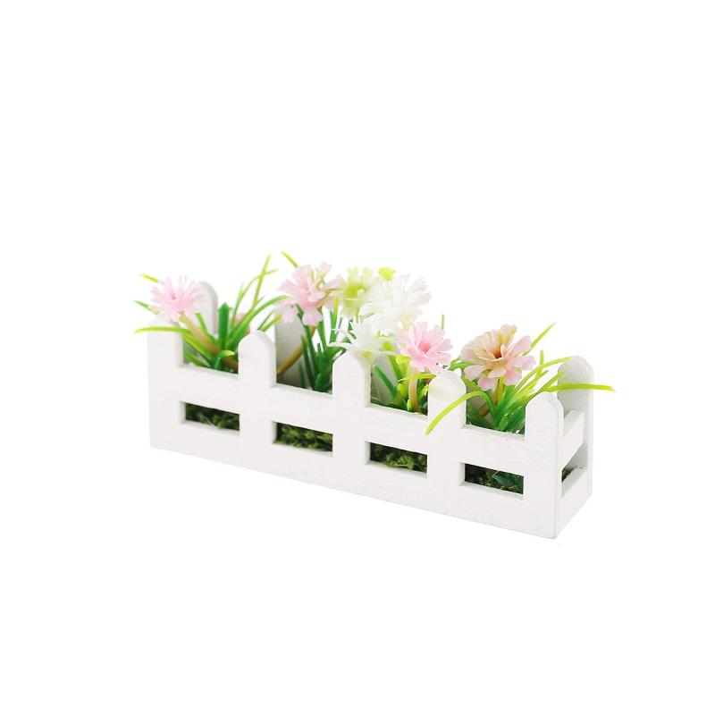 1Pcs Pretend Play Toy 1:12 Scale Dollhouse Simulated Flower Fence Decor Garden Lifelike Artificial Miniature Potted Plants
