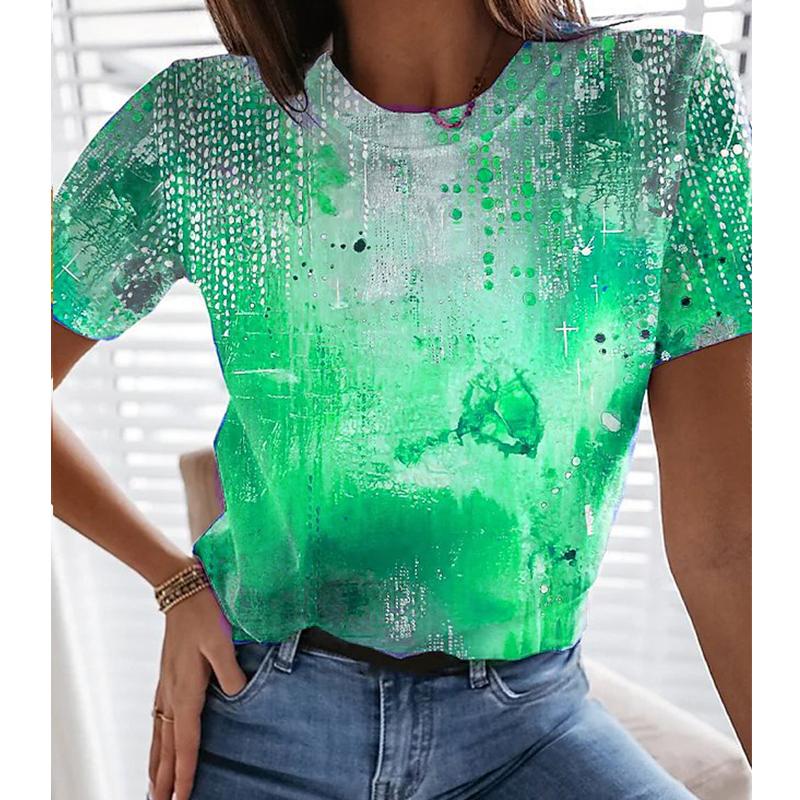 Women Summer T Shirt Trend Print Retro Fashion Short Sleeve Tees Casual   Printed  Tops