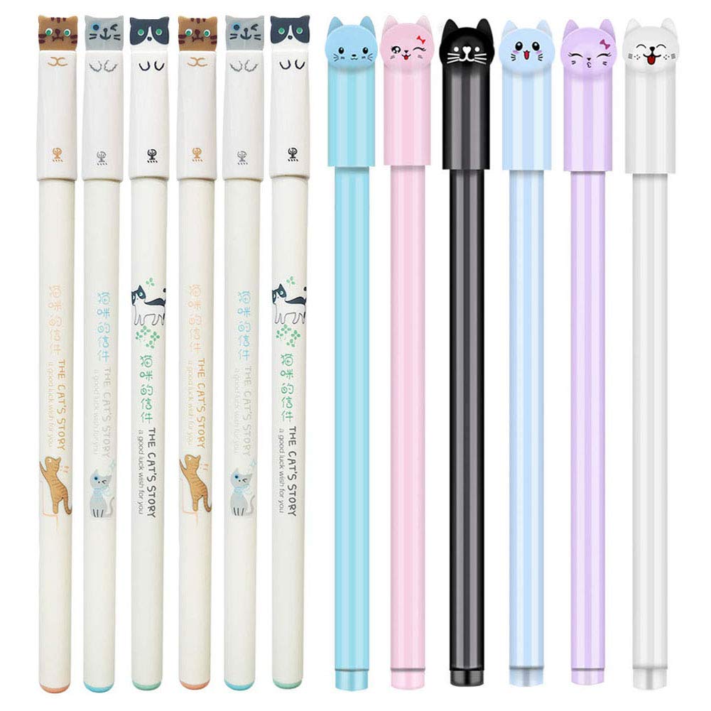 Sencoo 12pcs Blue Cute Cat Pen Gel Pen Ballpoint Pen School Office Supplies