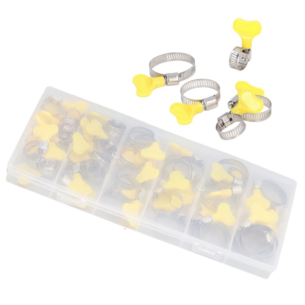 44 Pcs Key Hose Clamp Stainless Steel Reusable Adjustment Worm Gear Clamp Clip for Pipeline