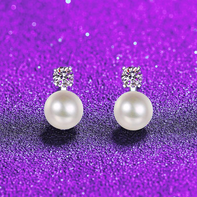 Women's Moissanite & Natural Pearl Stud Earrings - Hypoallergenic 925 Sterling Silver