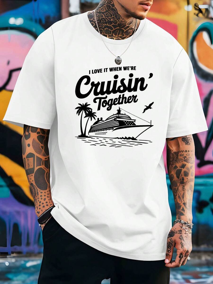 

Unisex s Navy Blue Nautical Cruise Ship Graphic T-Shirt - I Love When We re Cruisin Together Slogan S