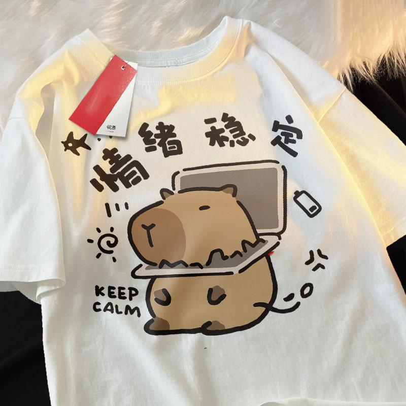 

Summer oversized loose Kapibala printed casual multifunctional short sleeved top 5XL