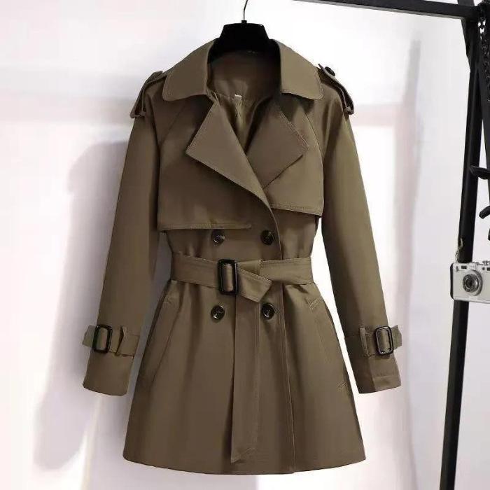 Women's Mid-Length Korean Style Trench Coat - Chic British Design