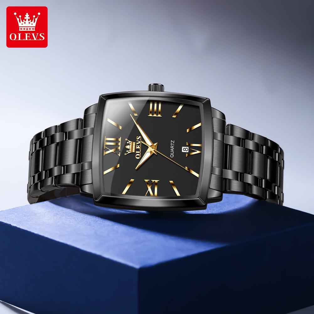 OLEVS Mens Watch Simple Original Brand Quartz Watch Waterproof Luminous Square Watch Automatic Date Watch For Man Gifts