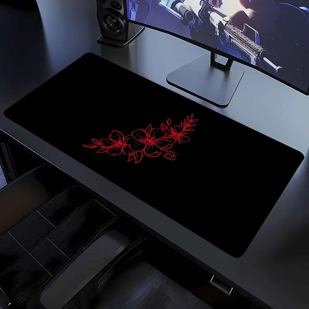 Dark Background Purple Flower Large Extended Mouse Pad Non Slip Rubber Desk Mat For Gaming Laptop Keyboard Office Desktop Decor