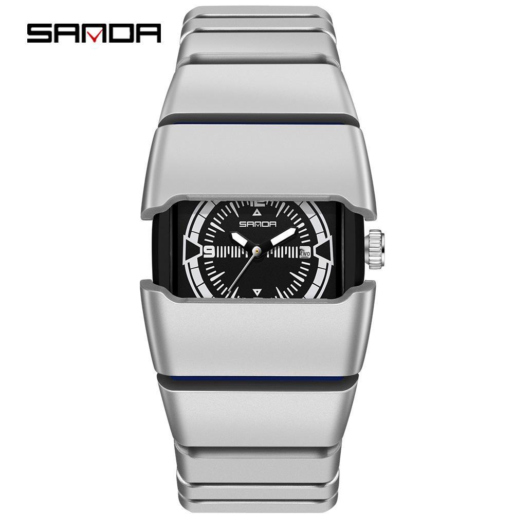 Sanda Men s Waterproof Y2K Retro Quartz Wristwatch with Multi-section Armor Strap, Model 9503.
