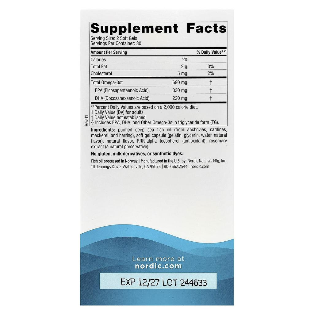 Omega 3, Lemon, 690Mg, 60 Softgels (345Mg per softgel)
