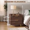 Bedside Table Cabinet with 2 Drawers Metal Legs Walnut Brown