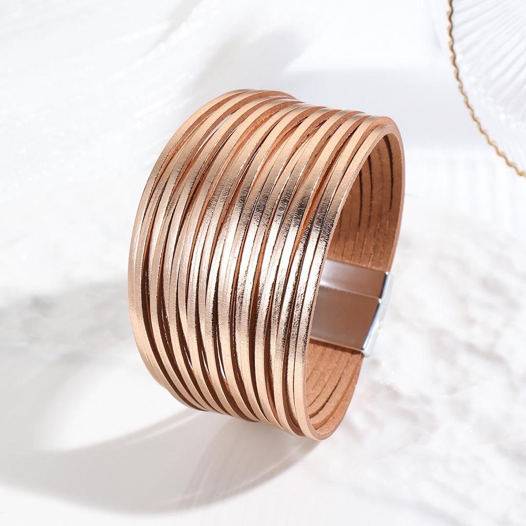 Gradient Multi-Strand Men's and Women's Bracelet with PU Leather Cord and Magnetic Clasp.