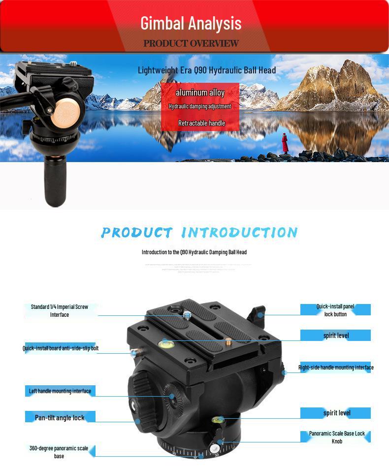 Q880 Aluminum Alloy DSLR Camera Tripod with Hydraulic Pan-Tilt Head for Photography and Videography