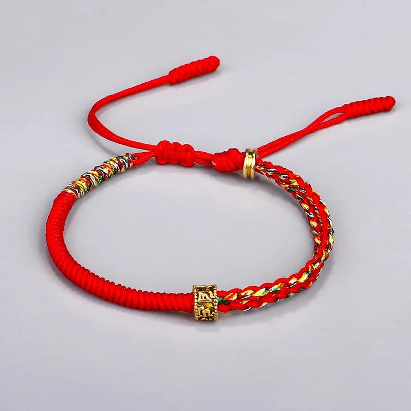 Handgefertigtes tibetisch-buddhistisches Armband Buntes Garn Guter Glücksbringer Dünnes Seilarmband & Armreifen für Damen Herren Knoten
