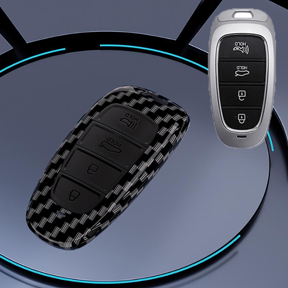 Carbon Car Key Cover Auto Shell Fob Case Keychain for Hyundai Santa Fe Tucson 2022 NEXO NX4 Atos Solaris Prime 2021