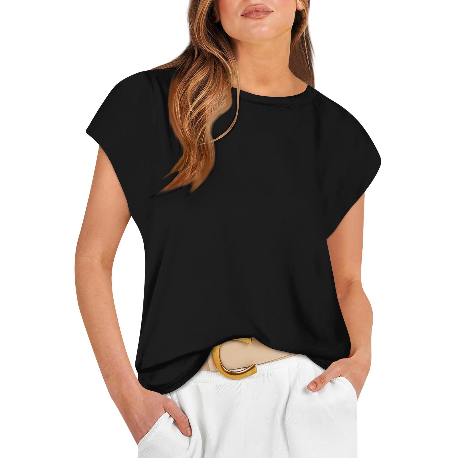 Women s Cap Sleeve Top Summer Short Sleeve -Shirt Casual Loose Fashion Color Striped Short Sleeve Top Short Sleeve Top M чёрный