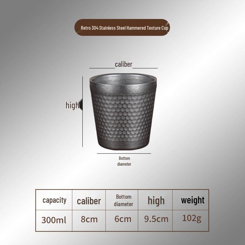 Gold Retro Double-Walled Insulated 304 Stainless Steel Water Cup with Diamond Texture