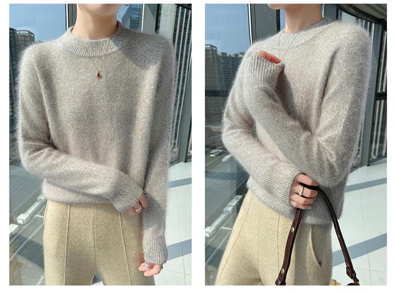 Lekasha Women's Mink Cashmere Marled Yarn Drop Shoulder Knitwear for Autumn/Winter