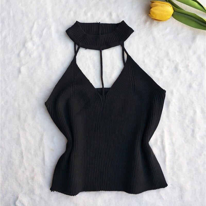 Summer Women Sexy Halterneck Cut-Out Sexy Backless Crop Top Short Vest Knitted Breathable Ladies Sleeveless Strapless Tank Top