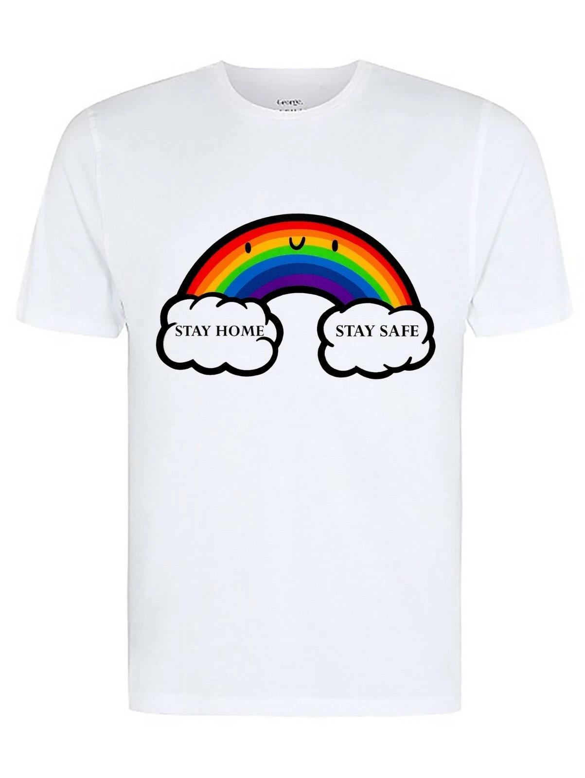 Stay Home Stay Safe Rainbow Awareness T-Shirt, Stay At Home, Sale Benefits NHS XL