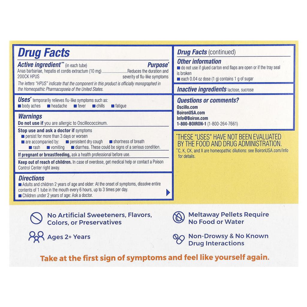 Oscillococcinum, Flu-like Symptom Relief, 12 Quick Dissolve Pellets, 0.04 Oz Each