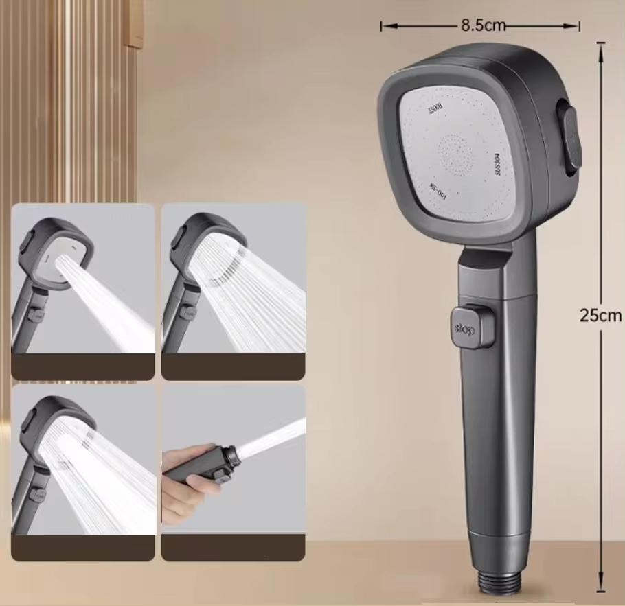 2024 Nowy domowy kwadratowy wielofunkcyjny filtr prysznicowy 3-biegowy przełącznik 1 przycisk zatrzymanie wody materiały górne ręczny spryskiwacz