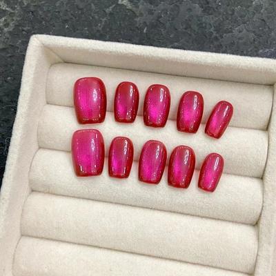 HANDMADE Artificial Nail Dragon Fruit Glass Beads Cat's Eye Plum Sauce Crystal Fake Nail Set With Glue Reusable and Removable Press On Nails