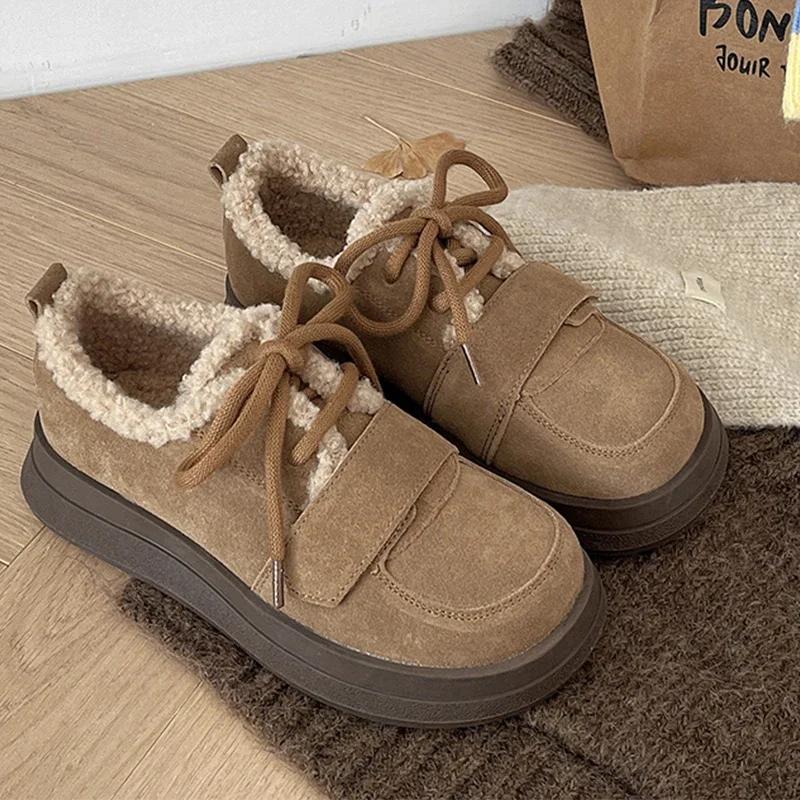 Fur Platform Women Casual Shoes Suede Flats Boots Woman 2025 Trend Winter Fashion Lolita Elegant Cozy New Brand Sneakers Mujer