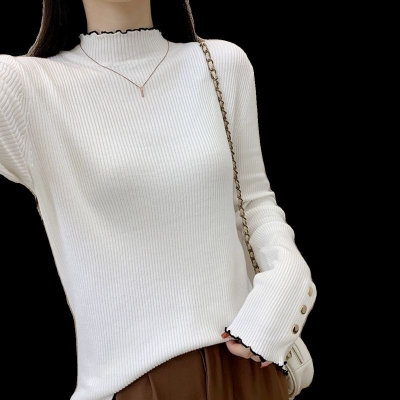 House Autumn and Winter Export European and American Women's Clothing Stringy Selvedge Round Neck Stretch Knitwear Plus Size Bottoming Sweater