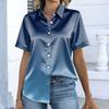 Womens Satin Blouse Short Sleeve Silk Tops Button Down Shirts Business Casual Outfits