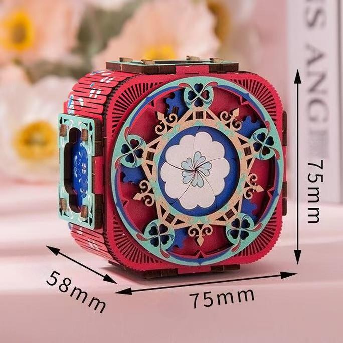 1 szt. 3D Podświetlana Pozytywka Drewniany Zestaw do Samodzielnego Montażu Pudełko na Biżuterię Kreatywny Prezent