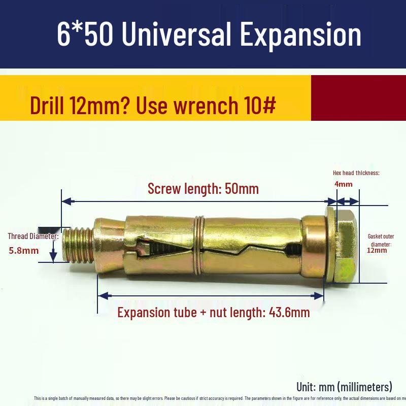 Three-piece Gecko Colorful Zinc Heavy-Duty Universal Expansion Bolt M6-M20 Fully Threaded