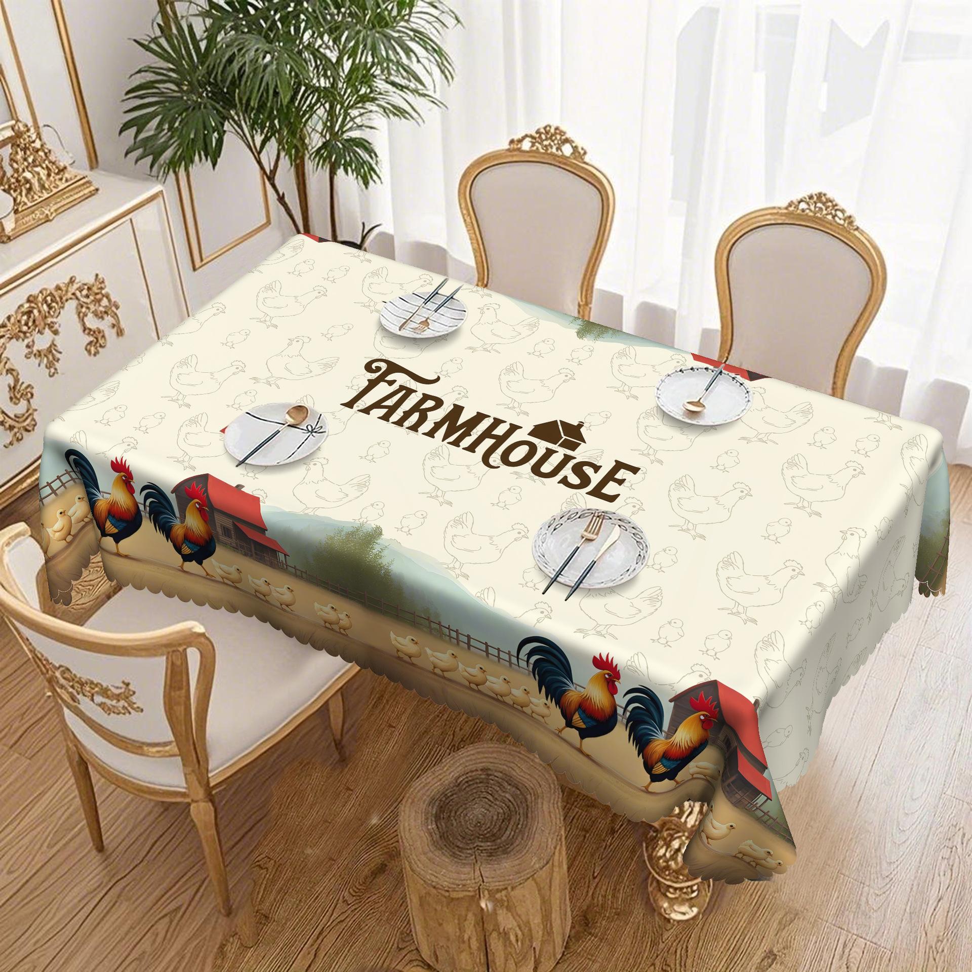 

Cartoon Farm Chicken Coop Print, Waterproof Tablecloth Oil-Proof Leave-In Rectangular And Round Dining Table Cloth Coffee Table Cloth Round tablecloth-152x152cm