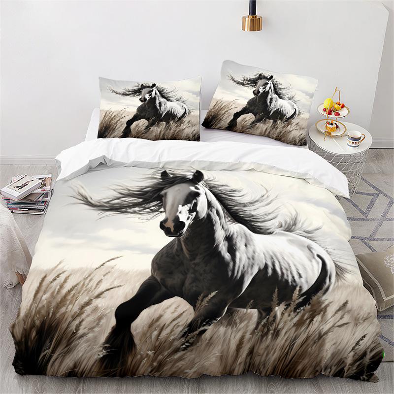 Mustang Series 3D Digital Printing Three-Piece Bedding Kit Bed Sheet Quilt Cover