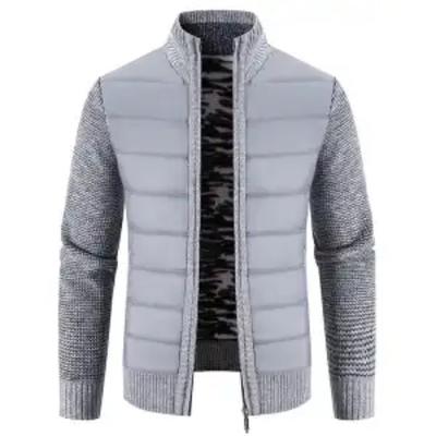 Sweater Men's Spliced Zipper Stand Collar Sweater Plus Velvet Thickened Cardigan Loose Casual Warm Jacket