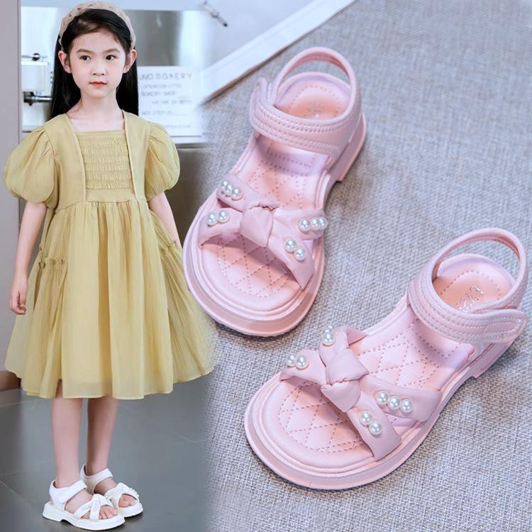 Wow, custom non-slip beach shoes, little girl sandals, women's pearl children's shoes, girl foreign style, little princess shoes, children's shoes