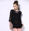 Summer Plus Size Three Quarter Sleeves O Neck Loose Women's Top Mesh Dot Lace Shirts Black Blouse Shirt Lace Women Clothes