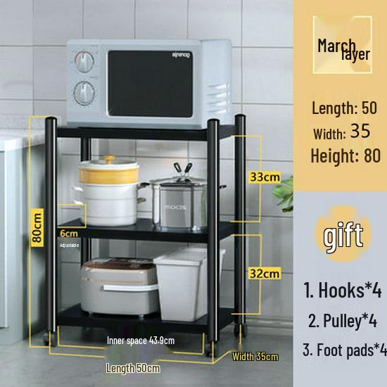 Floor-standing Detachable Kitchen Storage Rack with Wheels and Pot Holder for Microwave and Oven