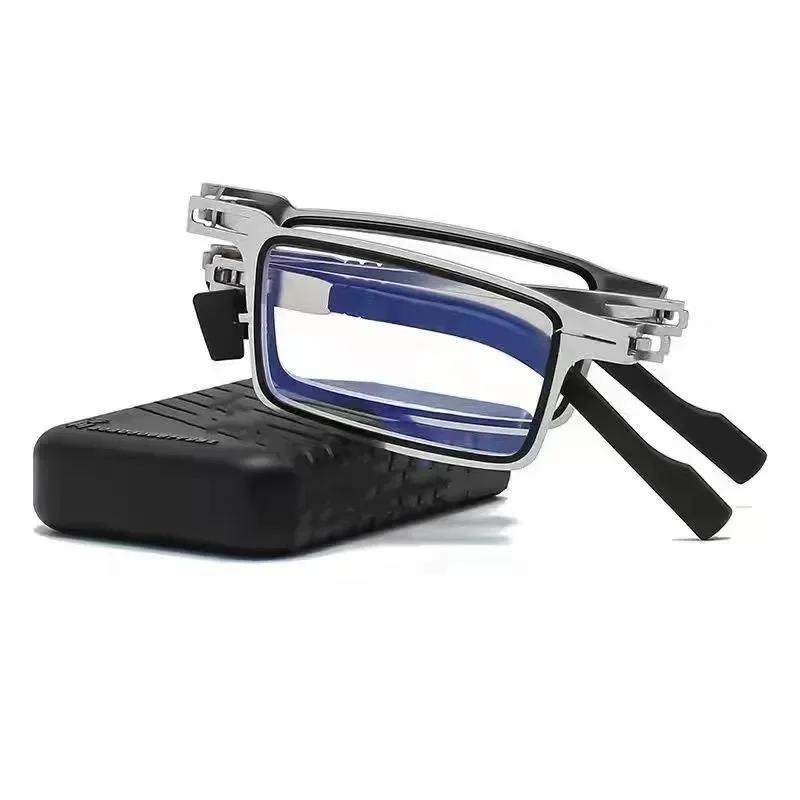 Folding Reading Glasses for Men and Women All Metal Frame Anti-blue Light Eyeglasses with Free Case Clear Eyewear Gafas
