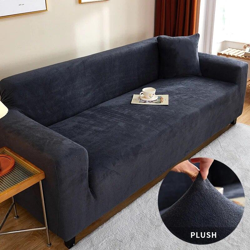 Thickened Plush Sofa Cover For Living Room Solid Color Elastic Sofa Slipcovers Tight Wrap All Inclusive Non Slip Sofa Towel