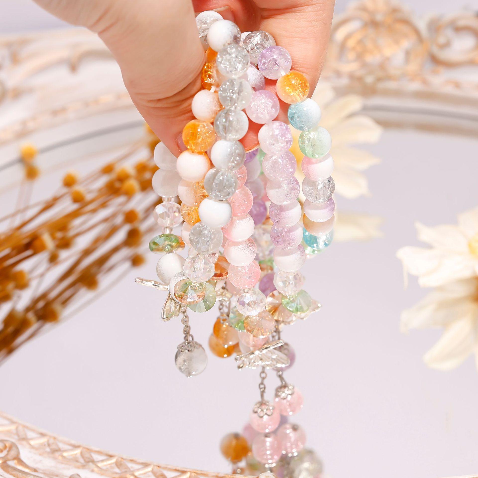

Ice crack beads butterfly beaded elastic rope bracelet sweet girl glass bracelet night market stall jewelry