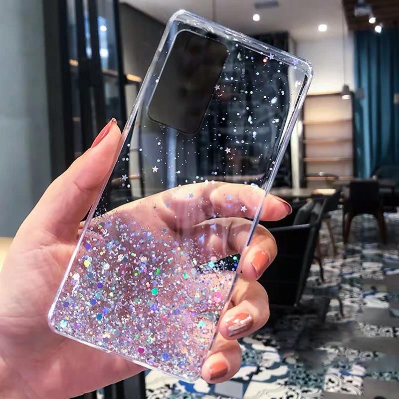 Luxury Glitter Case For Huawei P30 P40 P50 P20 Pro Lite Transparent Soft Back Case For Huawei P9 P10 Plus Shockproof Back Cover