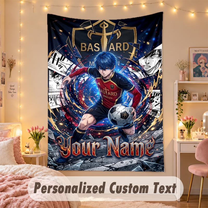 Custom Personalized Tapestry,Blue Lock Print Custom Name Text Wall Art Hanging for Bedroom