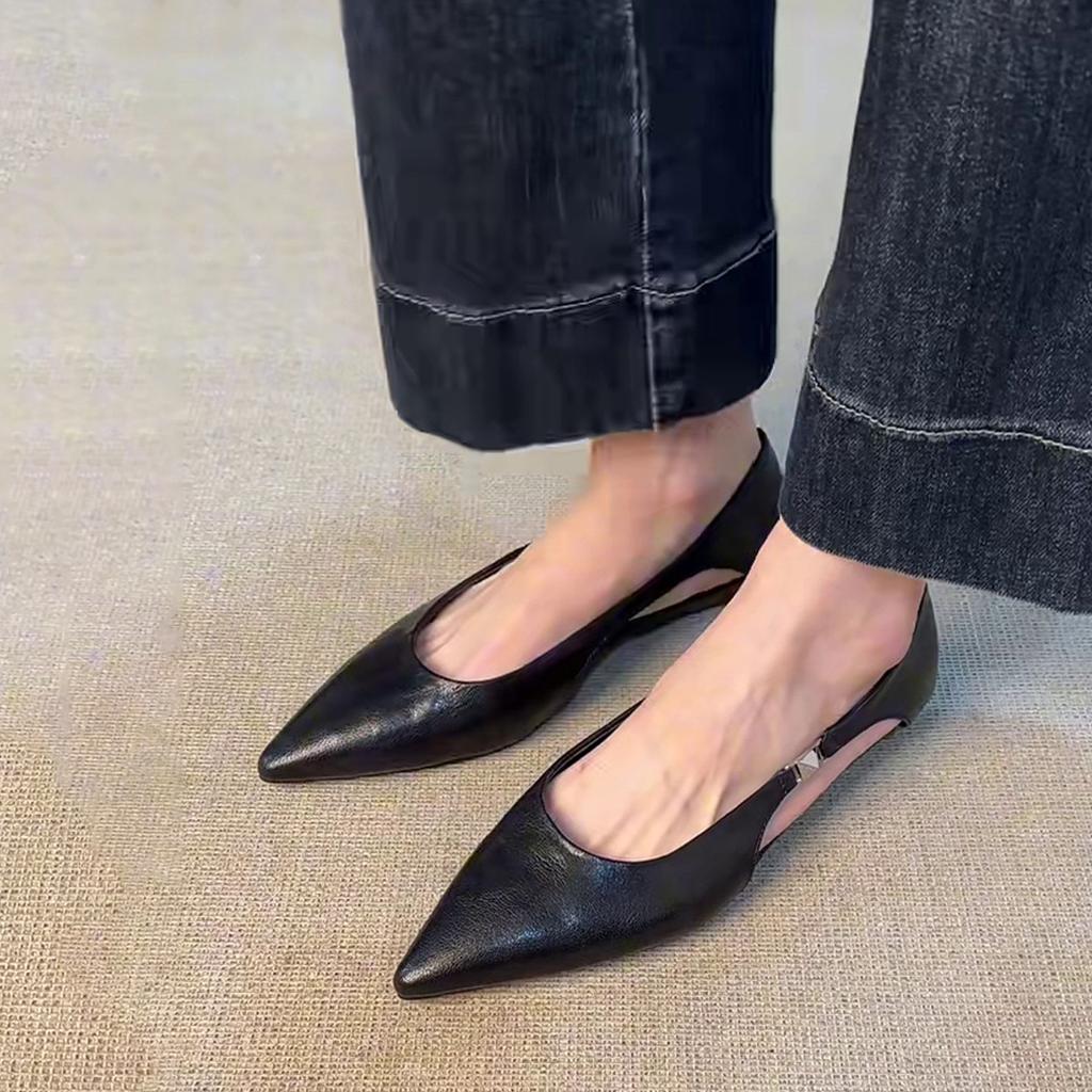 Sheepskin version~ Hollow flat sandals women's summer wear pointed hollow single shoes shallow mouth beautiful high-end shoes