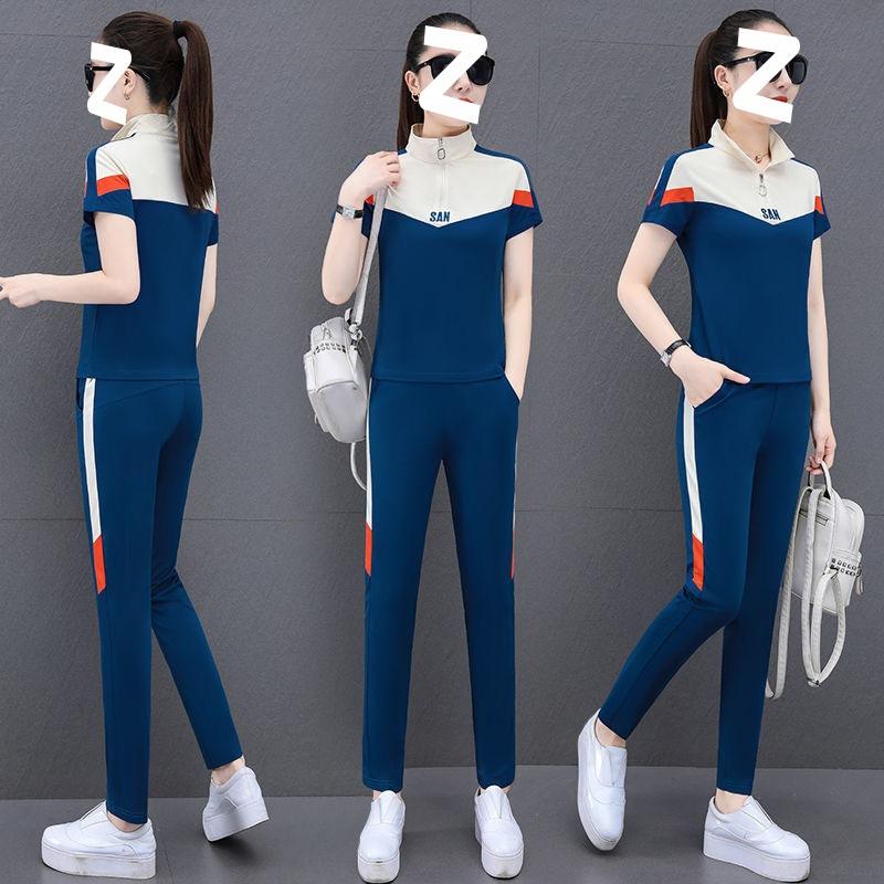 Fashion Casual Sports Suit for Women Summer Short-sleeved Women's Thin Loose Standing Suit Two-piece Fashion Set