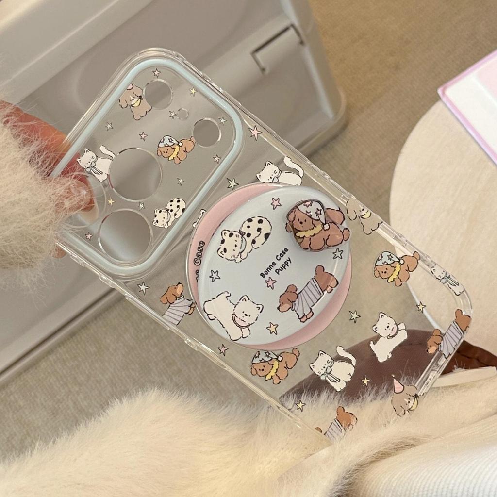 Cartoon Rotating Puppy Magnetic Phone Case for iPhone 16, iPhone 17, and iPhone 17 Pro Max