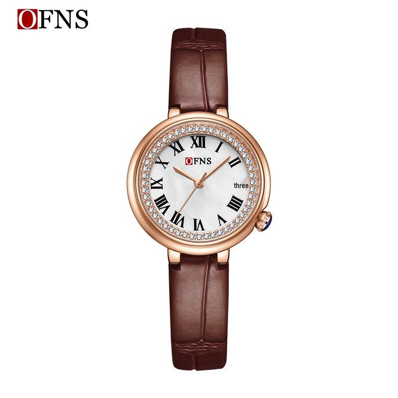 Oufanni Women s Quartz Watch: Steel Band, Diamond Accents, Roman Numerals, Light Luxury