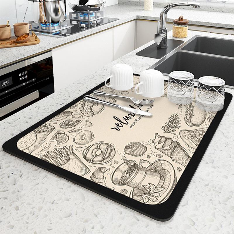 Water Absorbent Kitchen Countertop Mat - Draining & Drying for Cups and Dishes, Heat Insulation Pad, Coffee Machine Mat.