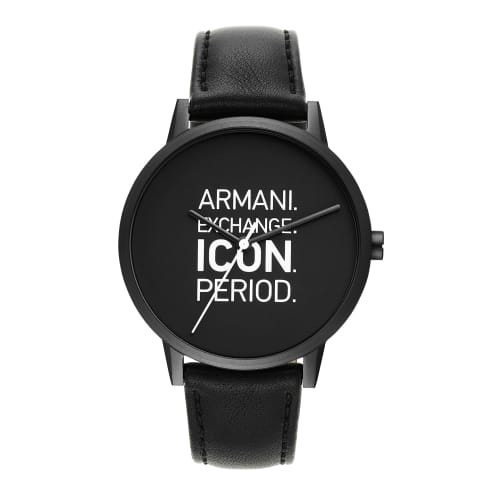 

Armani Exchange Three-Hand Black Leather Watch
